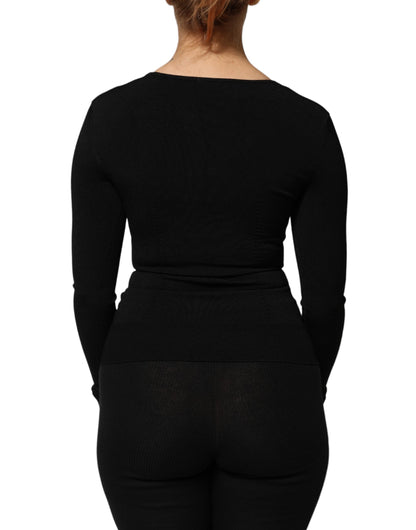 Dolce &amp; Gabbana Black Square Neck Long Sleeves Pullover Top