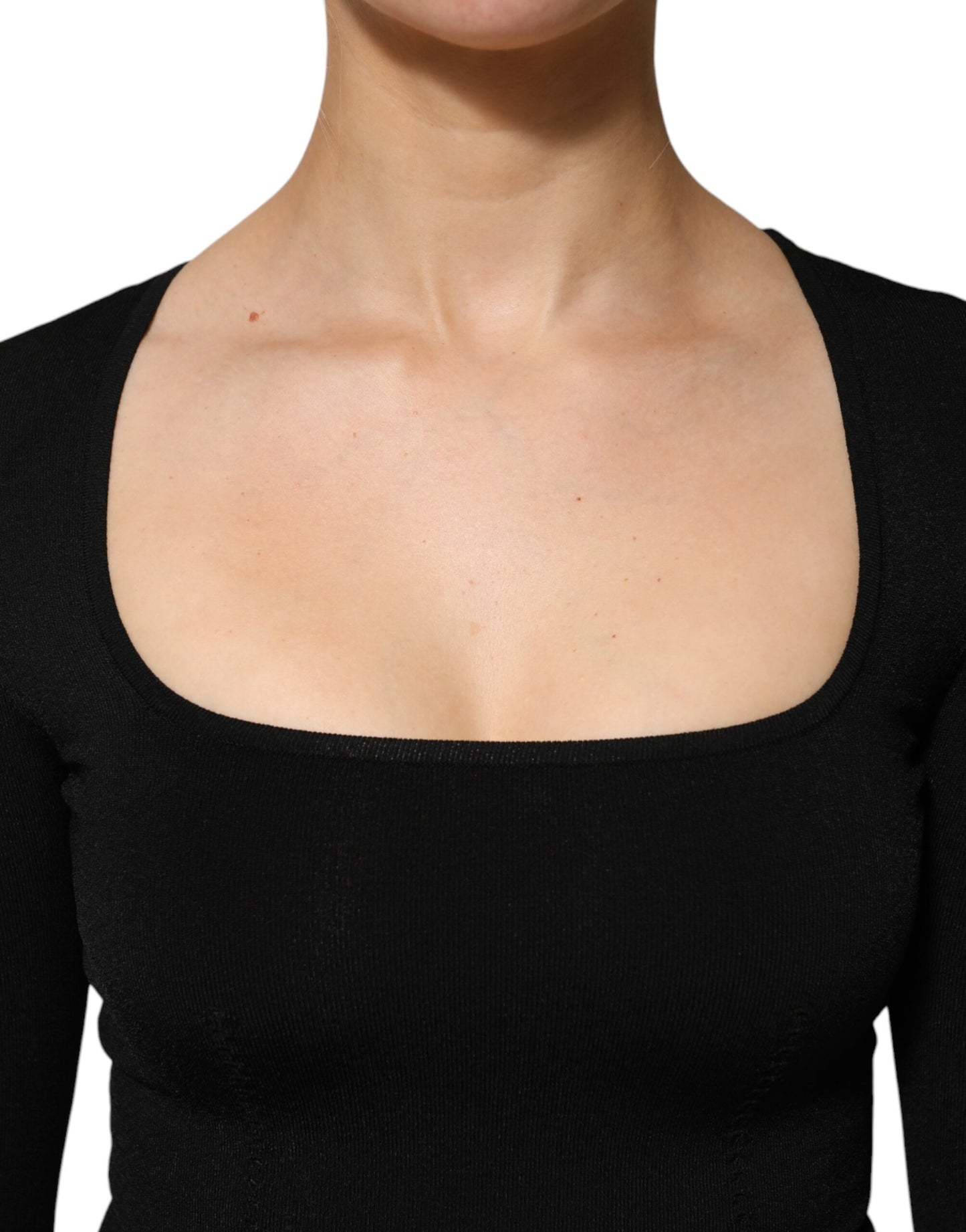 Dolce &amp; Gabbana Black Square Neck Long Sleeves Pullover Top