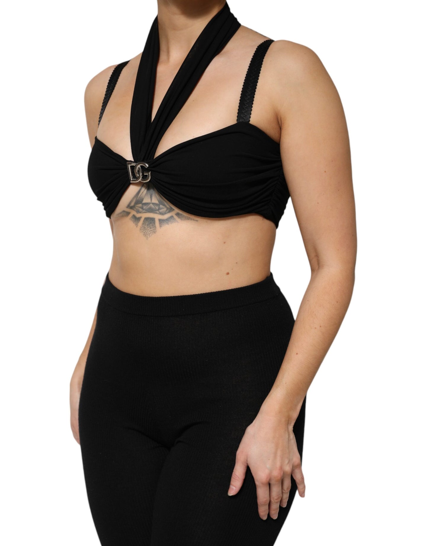 Dolce &amp; Gabbana Black Cropped Viscose Halter Bustier Top