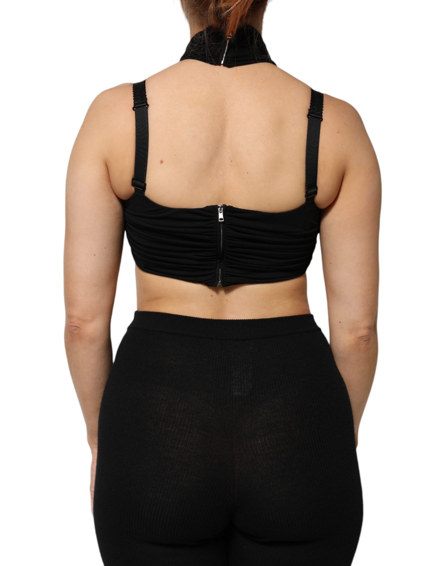 Dolce &amp; Gabbana Black Cropped Viscose Halter Bustier Top