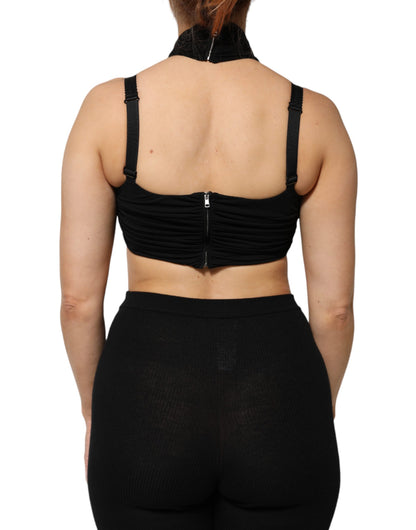 Dolce &amp; Gabbana Black Cropped Viscose Halter Bustier Top