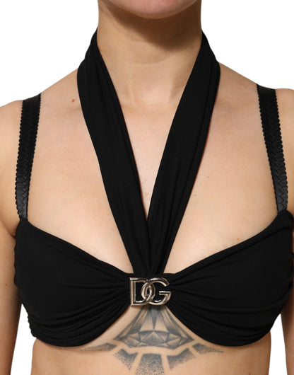 Dolce &amp; Gabbana Black Cropped Viscose Halter Bustier Top