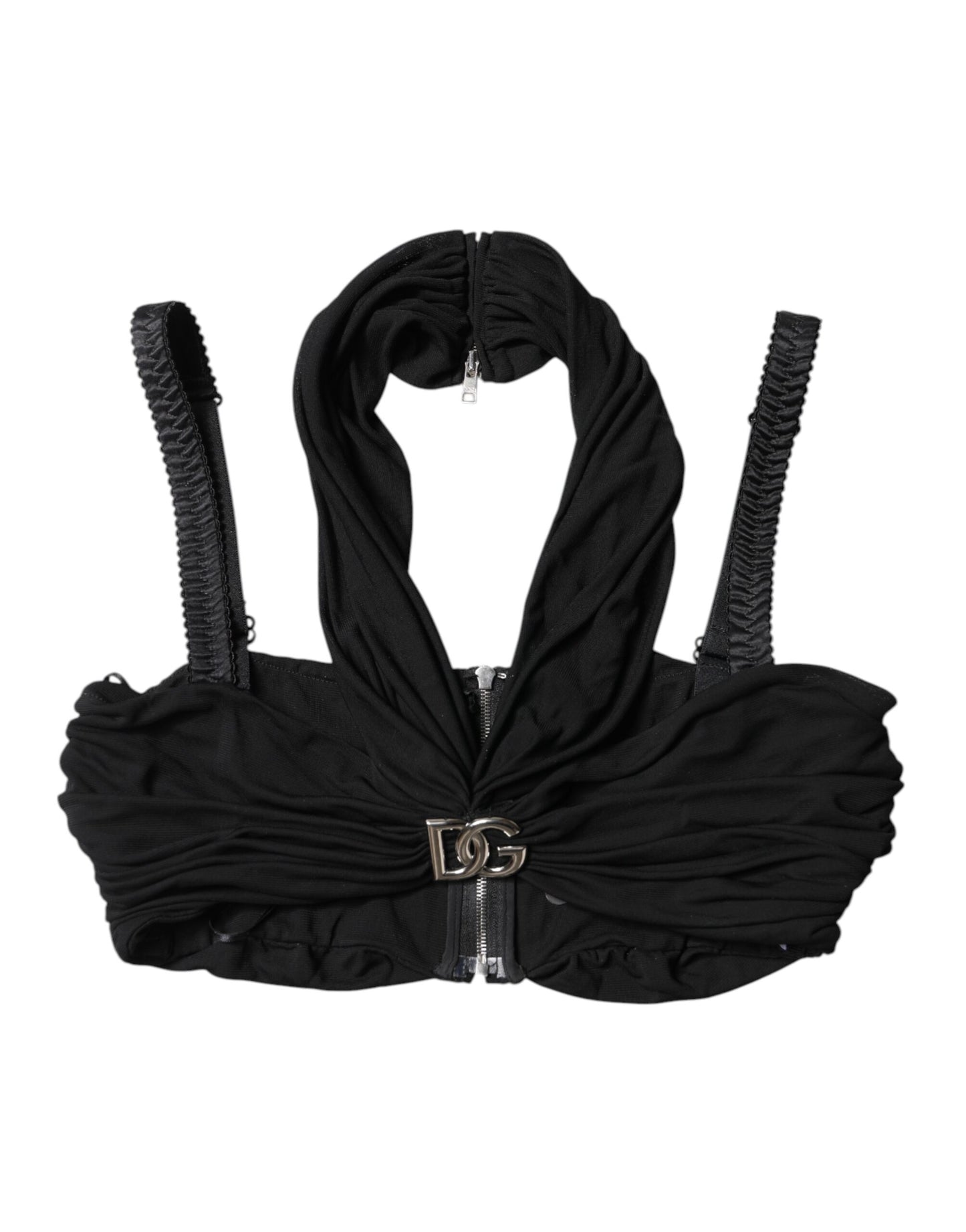 Dolce &amp; Gabbana Black Cropped Viscose Halter Bustier Top