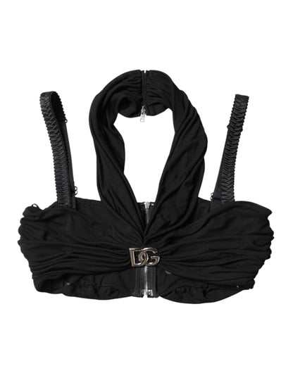 Dolce &amp; Gabbana Black Cropped Viscose Halter Bustier Top