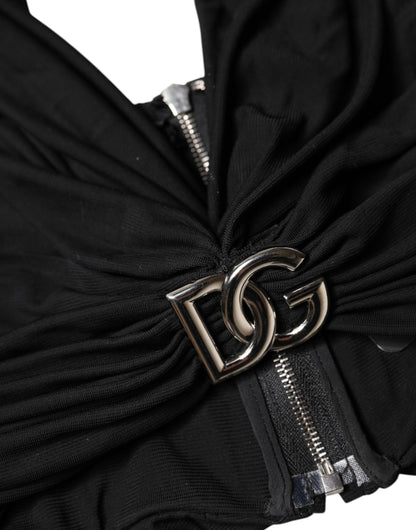 Dolce &amp; Gabbana Black Cropped Viscose Halter Bustier Top