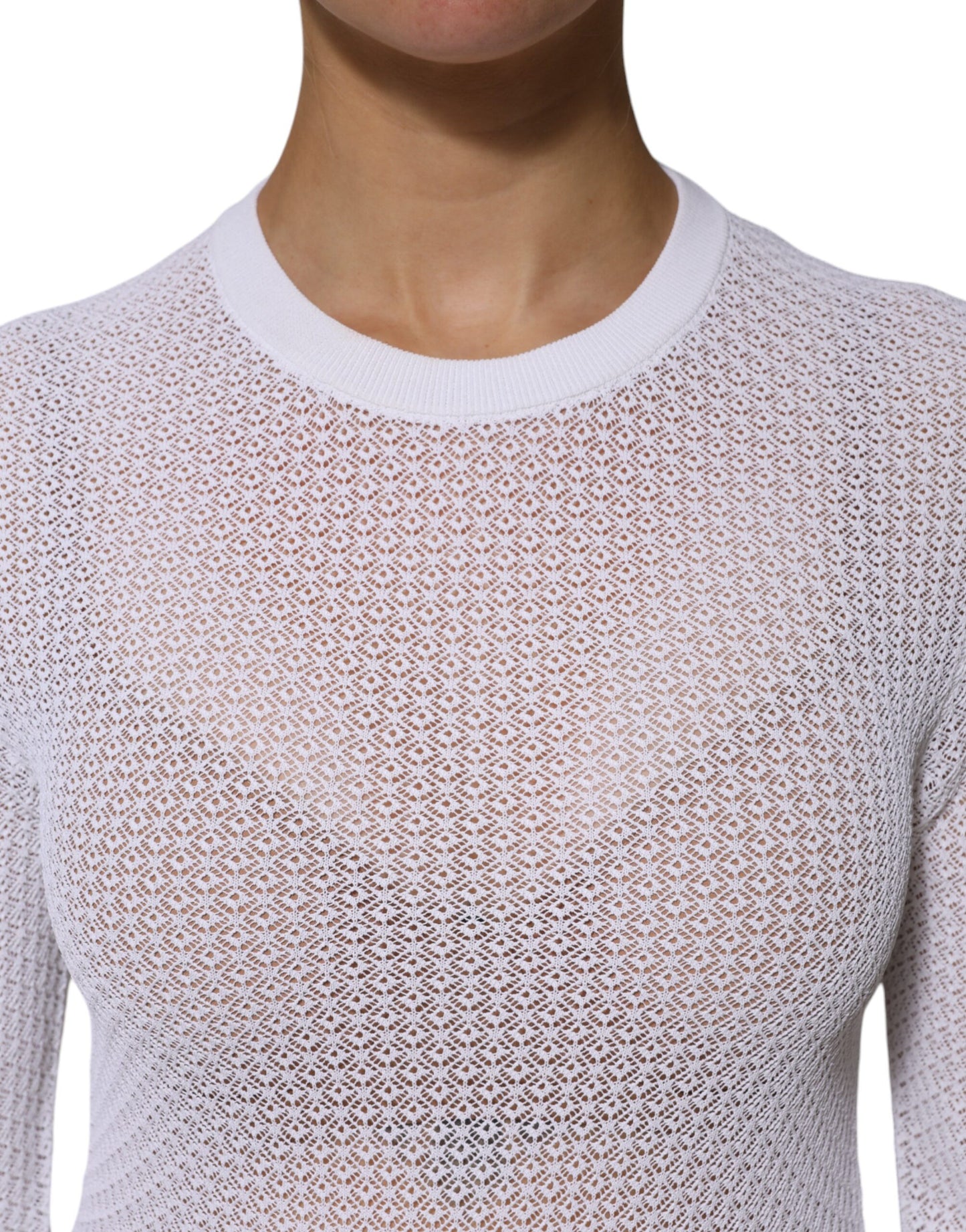 Dolce &amp; Gabbana White Round Neck Long Sleeves Pullover Top
