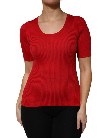 Dolce &amp; Gabbana Red Round Neck Short Sleeves Pullover Top