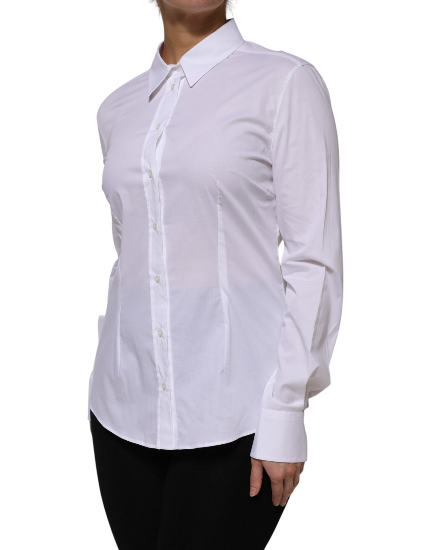 Dolce &amp; Gabbana White Cotton Collared Long Sleeves Shirt Top