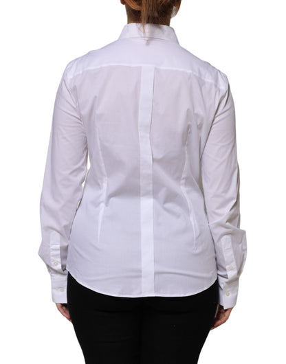 Dolce &amp; Gabbana White Cotton Collared Long Sleeves Shirt Top