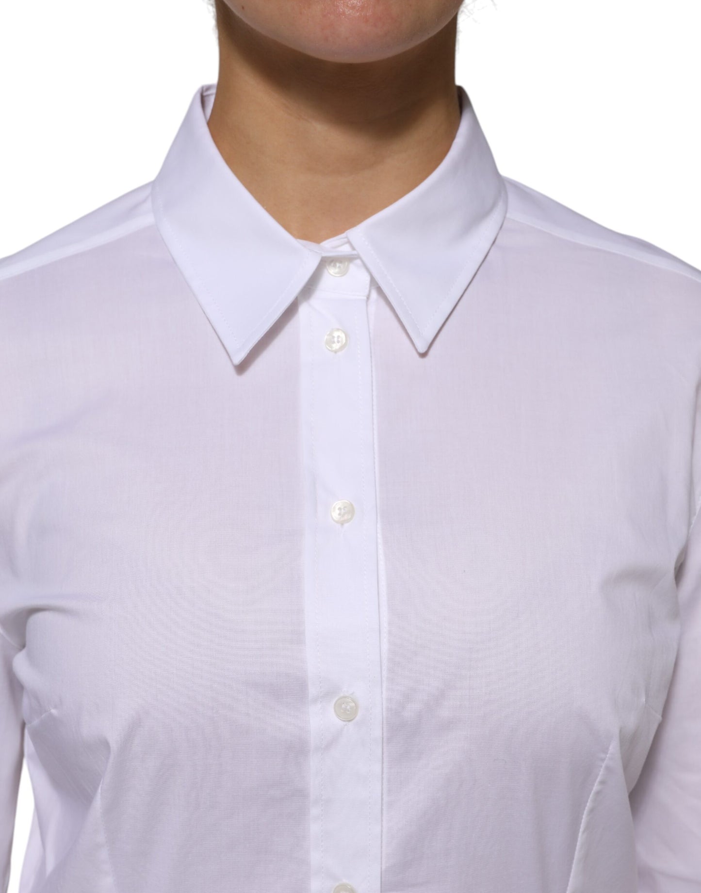 Dolce &amp; Gabbana White Cotton Collared Long Sleeves Shirt Top