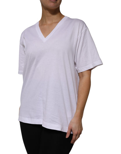 Dolce &amp; Gabbana White Cotton Short Sleeves V-neck T-shirt