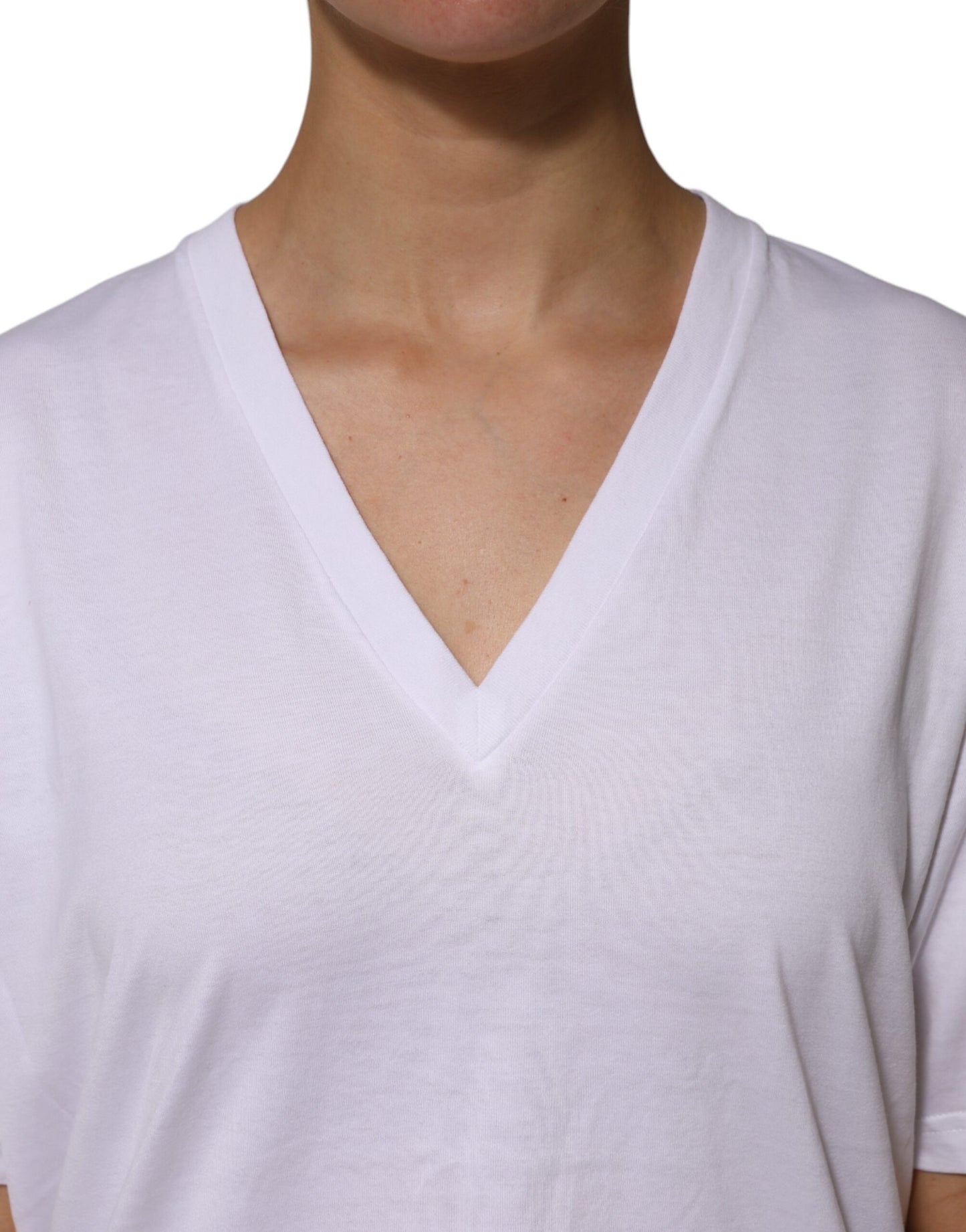Dolce &amp; Gabbana White Cotton Short Sleeves V-neck T-shirt