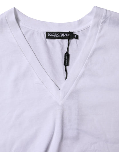 Dolce &amp; Gabbana White Cotton Short Sleeves V-neck T-shirt