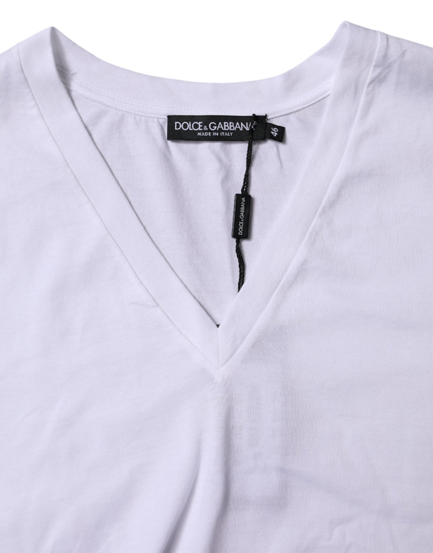 Dolce &amp; Gabbana White Cotton Short Sleeves V-neck T-shirt