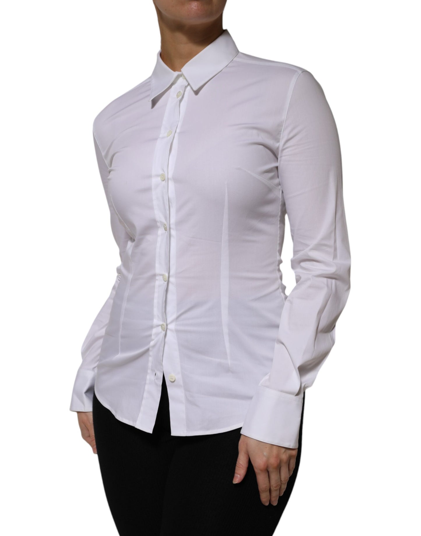 Dolce &amp; Gabbana White Cotton Collared Long Sleeves Shirt Top
