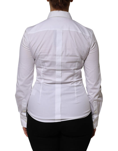 Dolce &amp; Gabbana White Cotton Collared Long Sleeves Shirt Top
