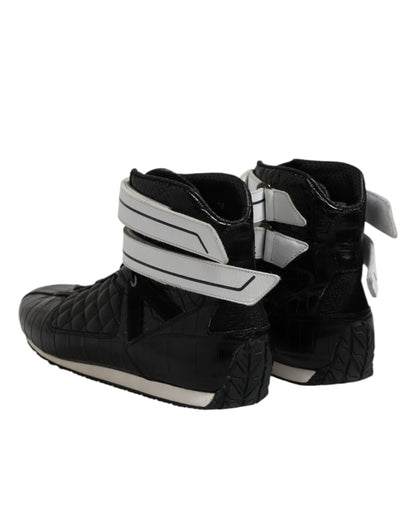 Dolce & Gabbana Black Quilted Leather Lace Up Sneakers Shoes
