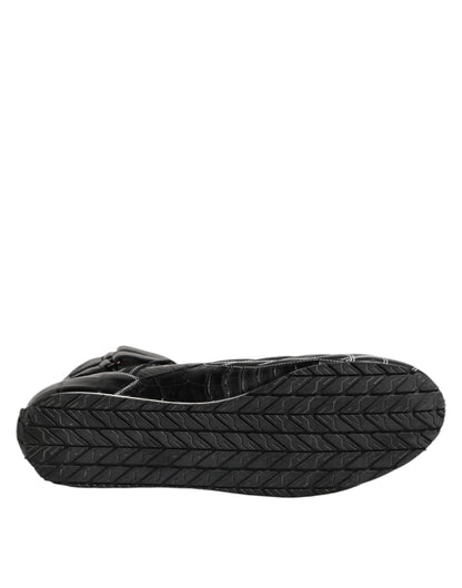 Dolce & Gabbana Black Quilted Leather Lace Up Sneakers Shoes