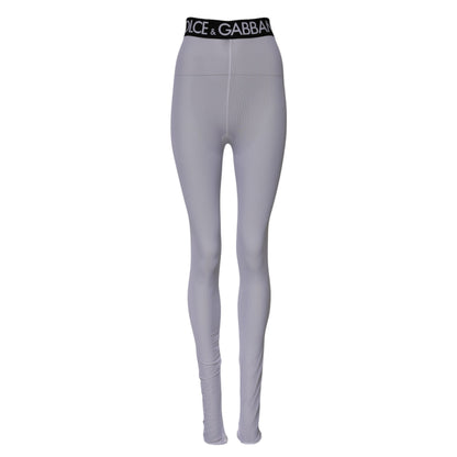 Dolce &amp; Gabbana Gray Nylon DG Logo Mid Waisted Leggings Pants