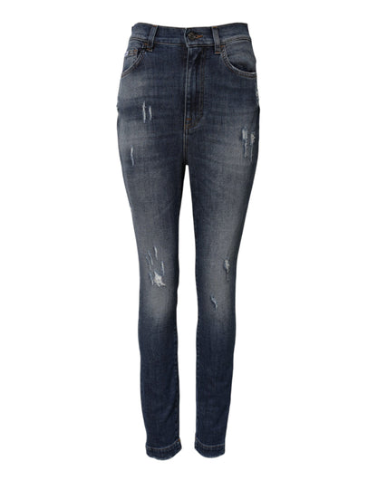 Dolce &amp; Gabbana Blue Washed Cotton High Waisted Denim Jeans