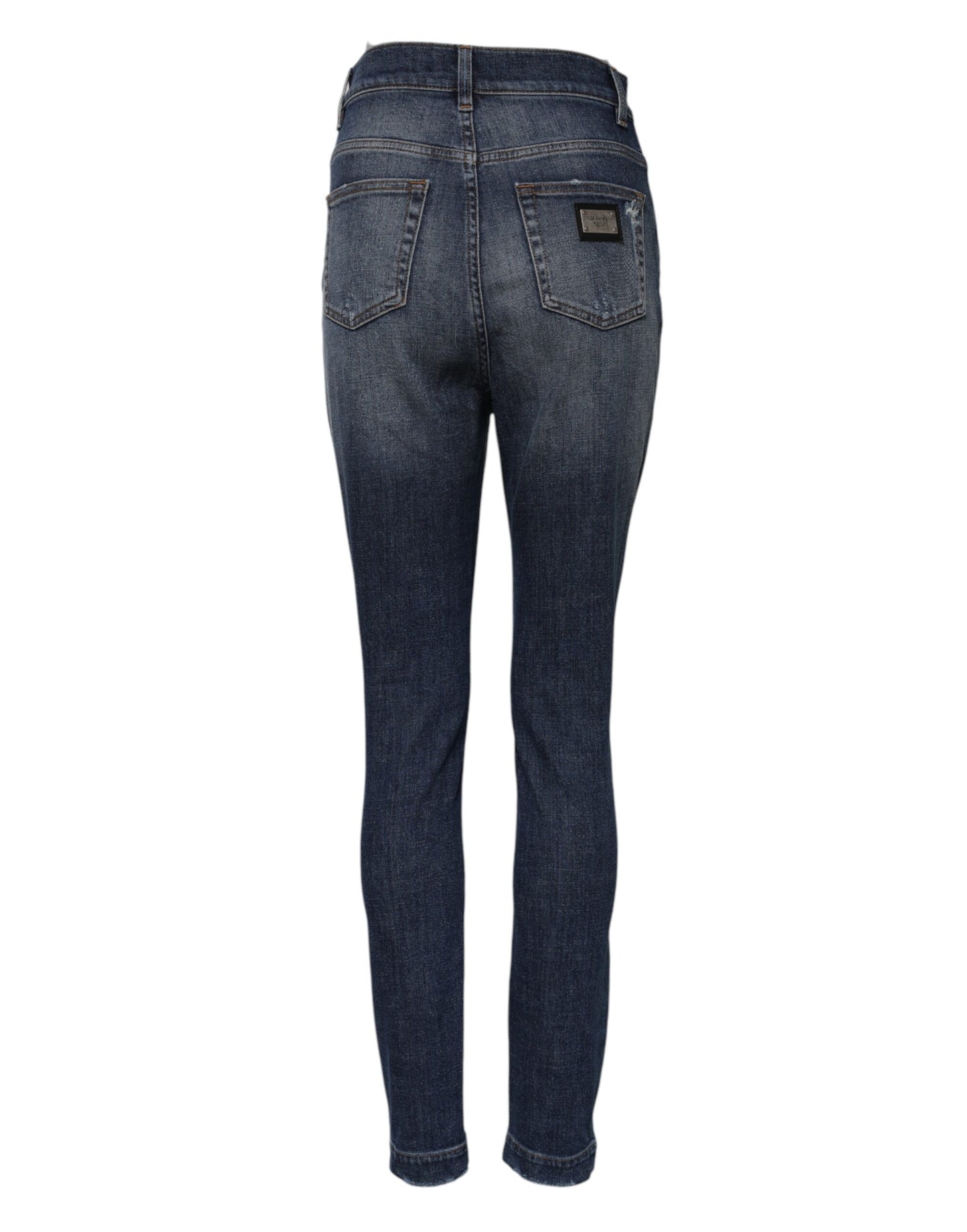 Dolce &amp; Gabbana Blue Washed Cotton High Waisted Denim Jeans