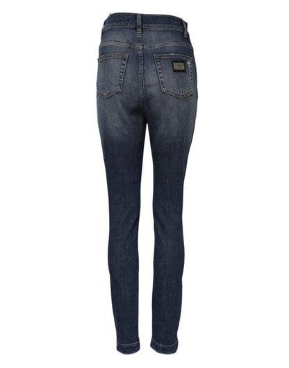 Dolce &amp; Gabbana Blue Washed Cotton High Waisted Denim Jeans