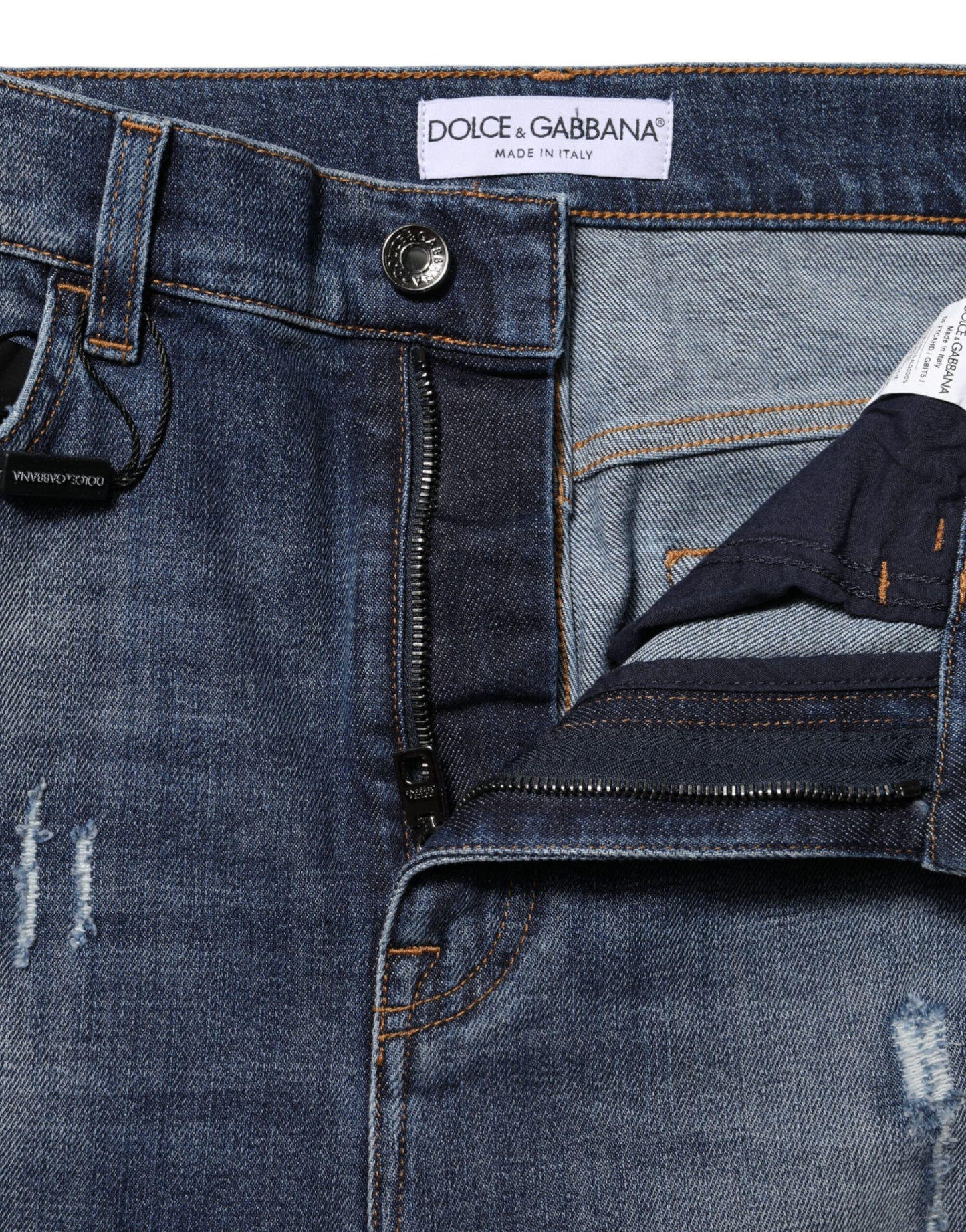 Dolce &amp; Gabbana Blue Washed Cotton High Waisted Denim Jeans
