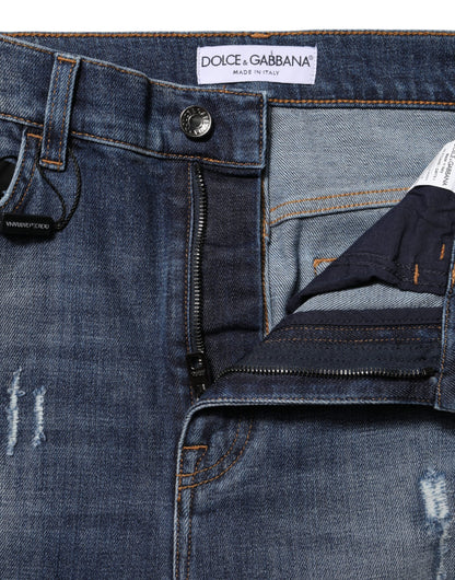 Dolce &amp; Gabbana Blue Washed Cotton High Waisted Denim Jeans