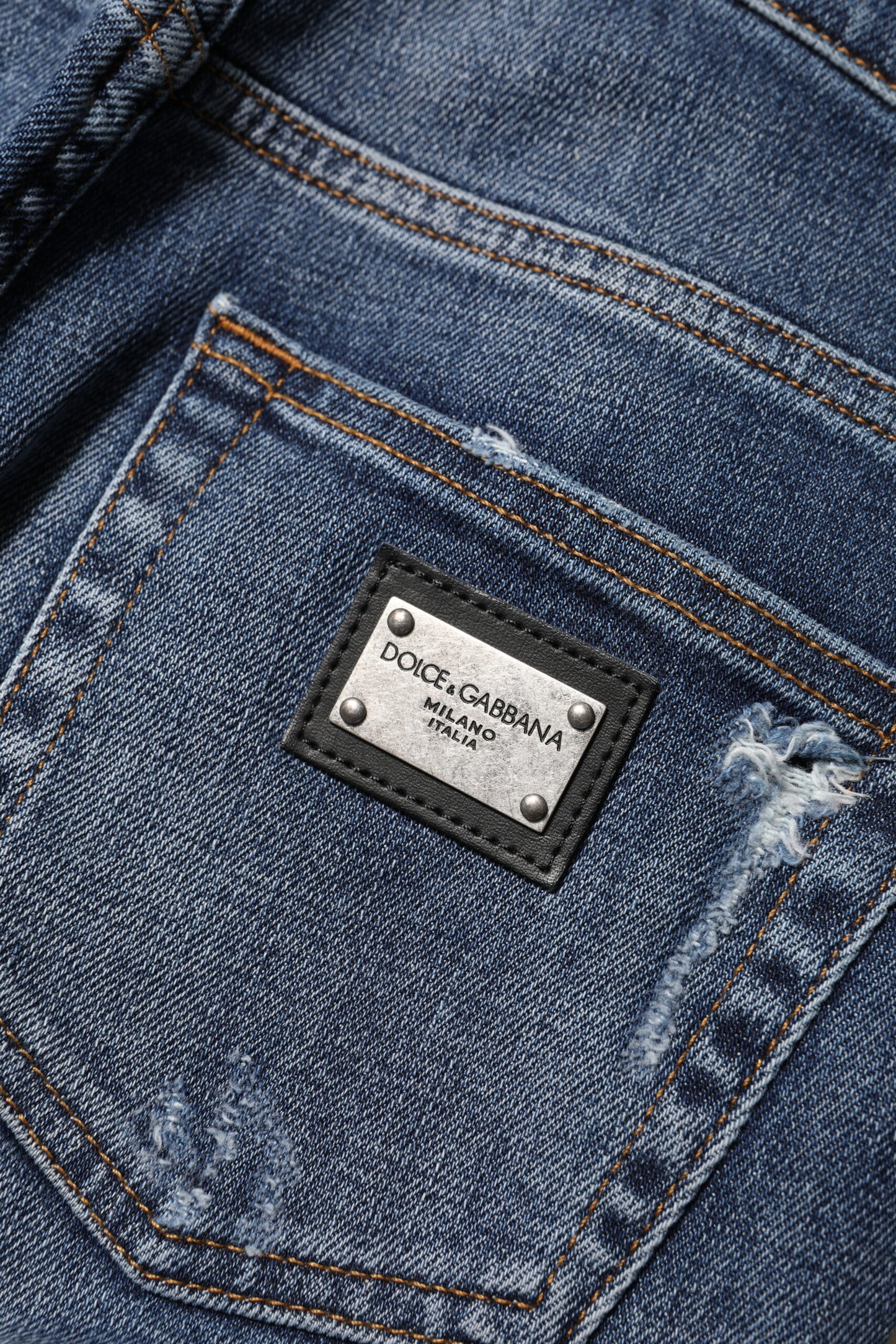 Dolce &amp; Gabbana Blue Washed Cotton High Waisted Denim Jeans