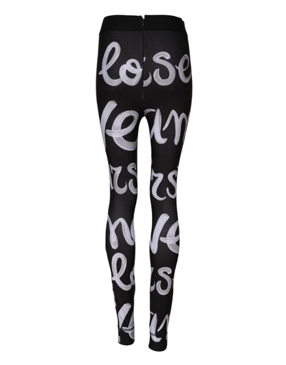Dolce &amp; Gabbana Black Polyester Logo Print Mid Waisted Pants
