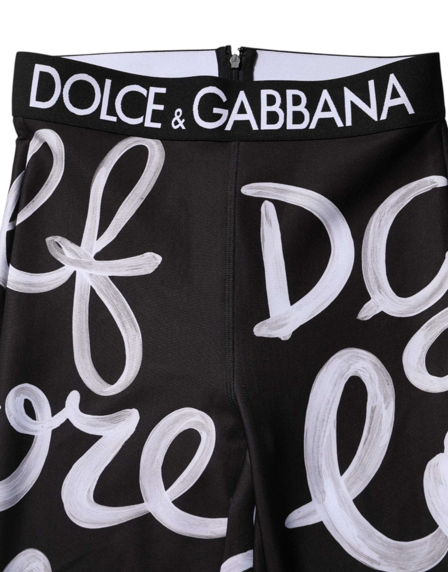 Dolce &amp; Gabbana Black Polyester Logo Print Mid Waisted Pants