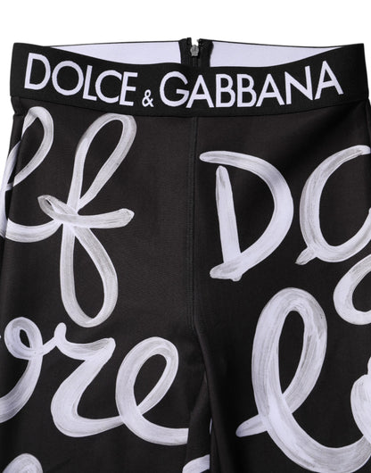 Dolce &amp; Gabbana Black Polyester Logo Print Mid Waisted Pants