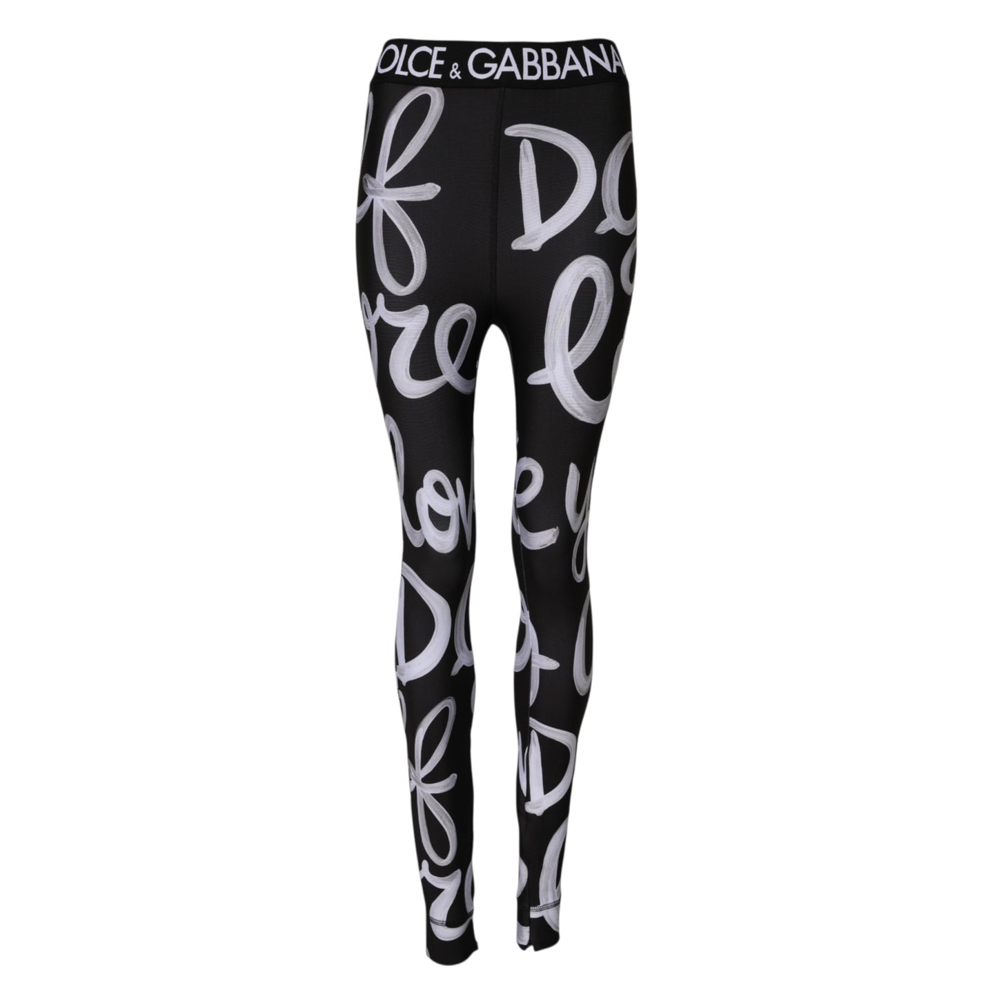 Dolce &amp; Gabbana Black Polyester Logo Print Mid Waisted Pants