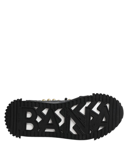 Dolce &amp; Gabbana Black Leather Studded Ankle Strap Sandals Shoes