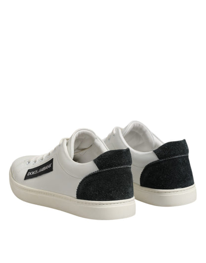 Dolce & Gabbana White Black Leather Lace Up Men Sneakers Shoes
