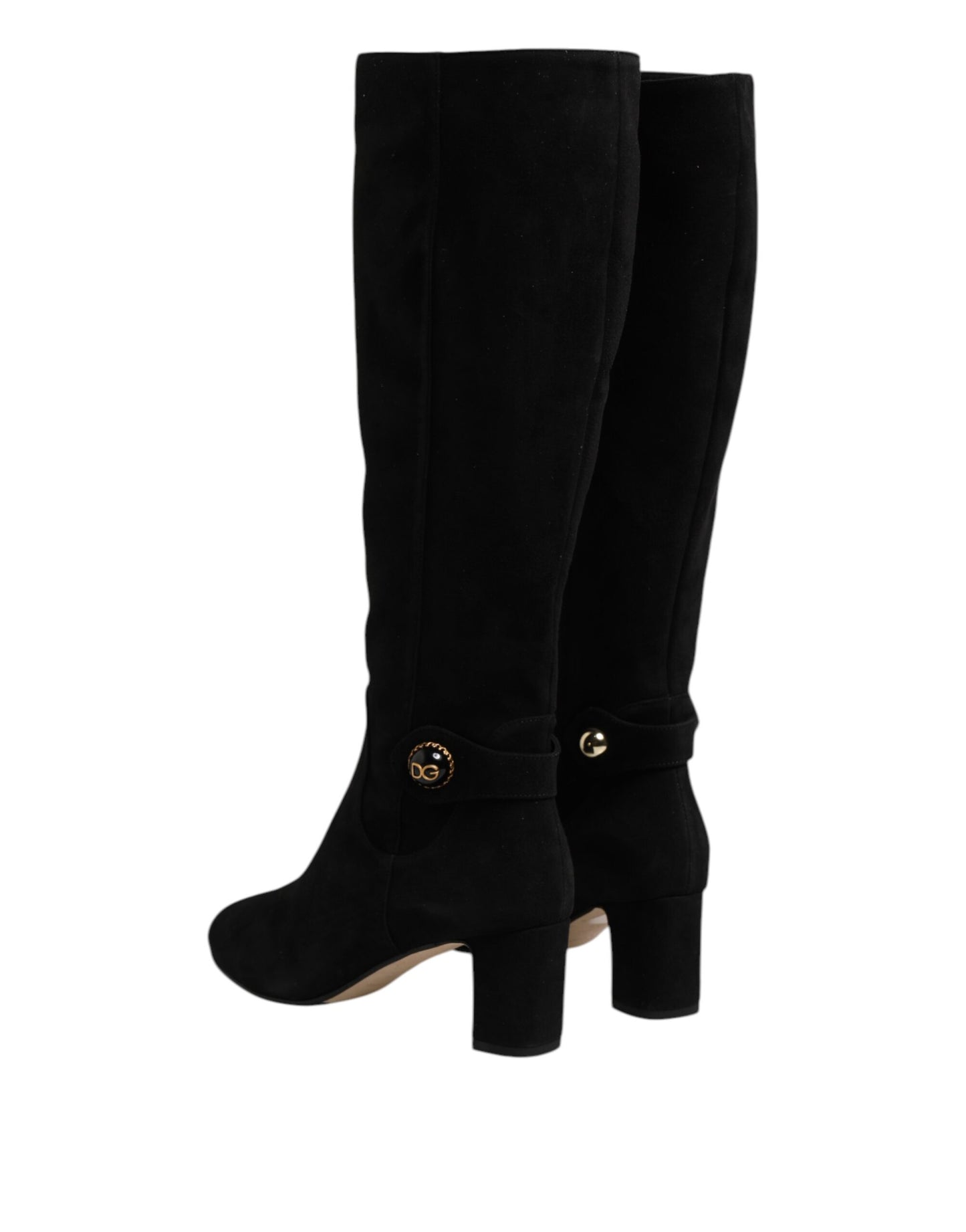 Dolce &amp; Gabbana Black Suede Leather Knee High Boots Shoes