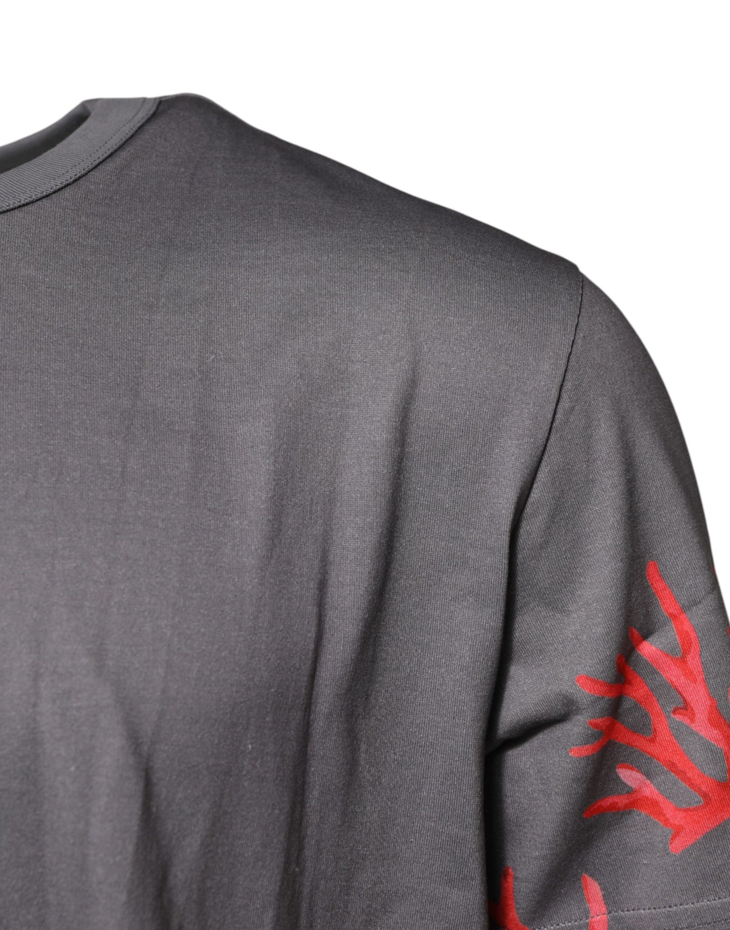 Dolce &amp; Gabbana Gray Cotton Coral Print Logo Plaque T-shirt
