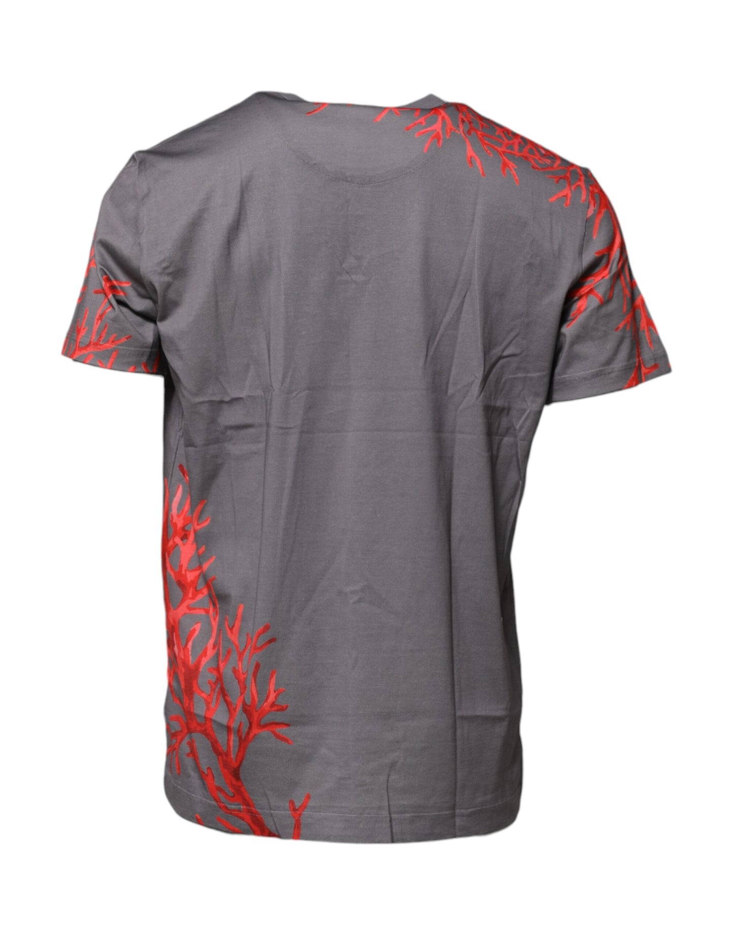 Dolce &amp; Gabbana Gray Cotton Coral Print Logo Plaque T-shirt