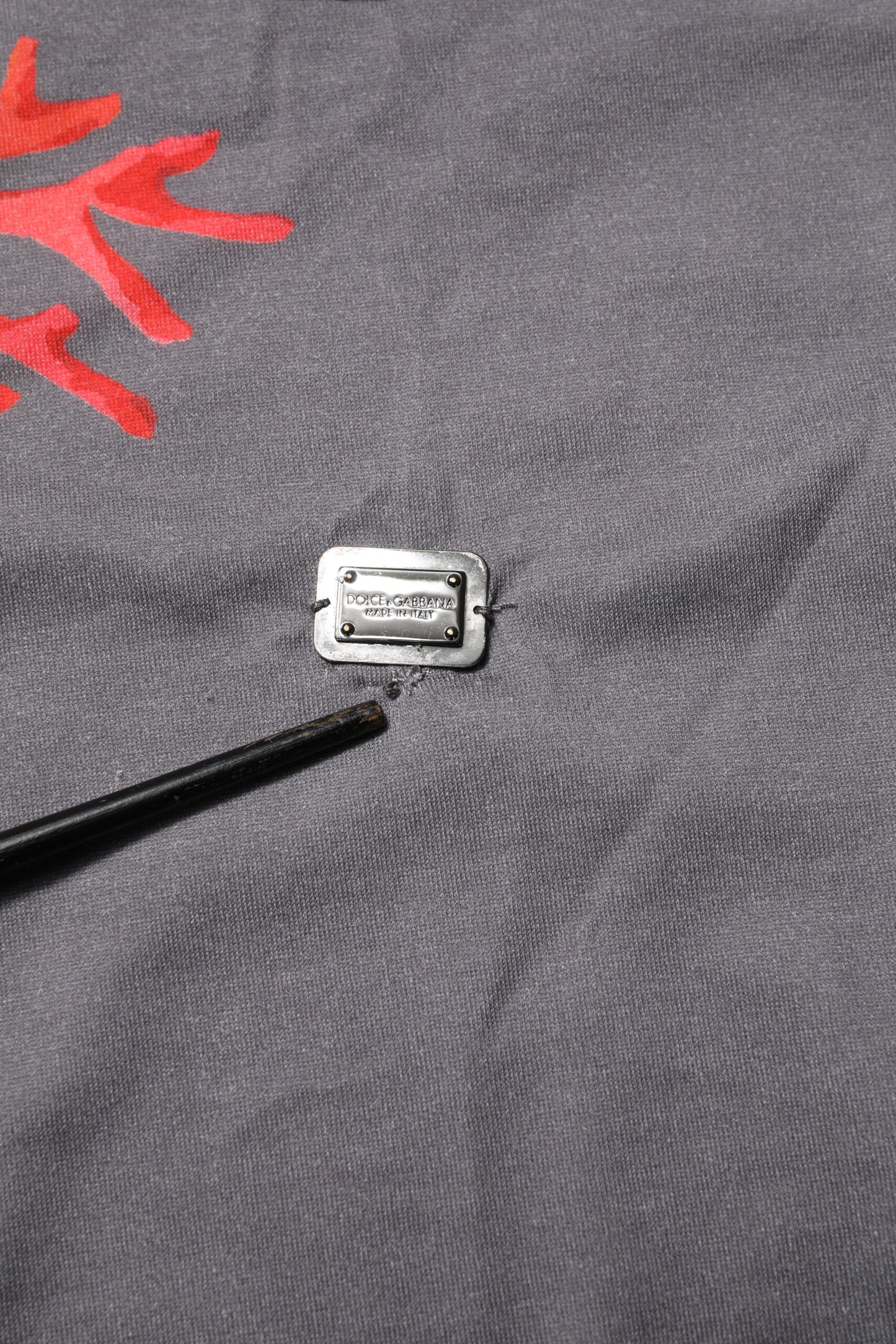 Dolce &amp; Gabbana Gray Cotton Coral Print Logo Plaque T-shirt