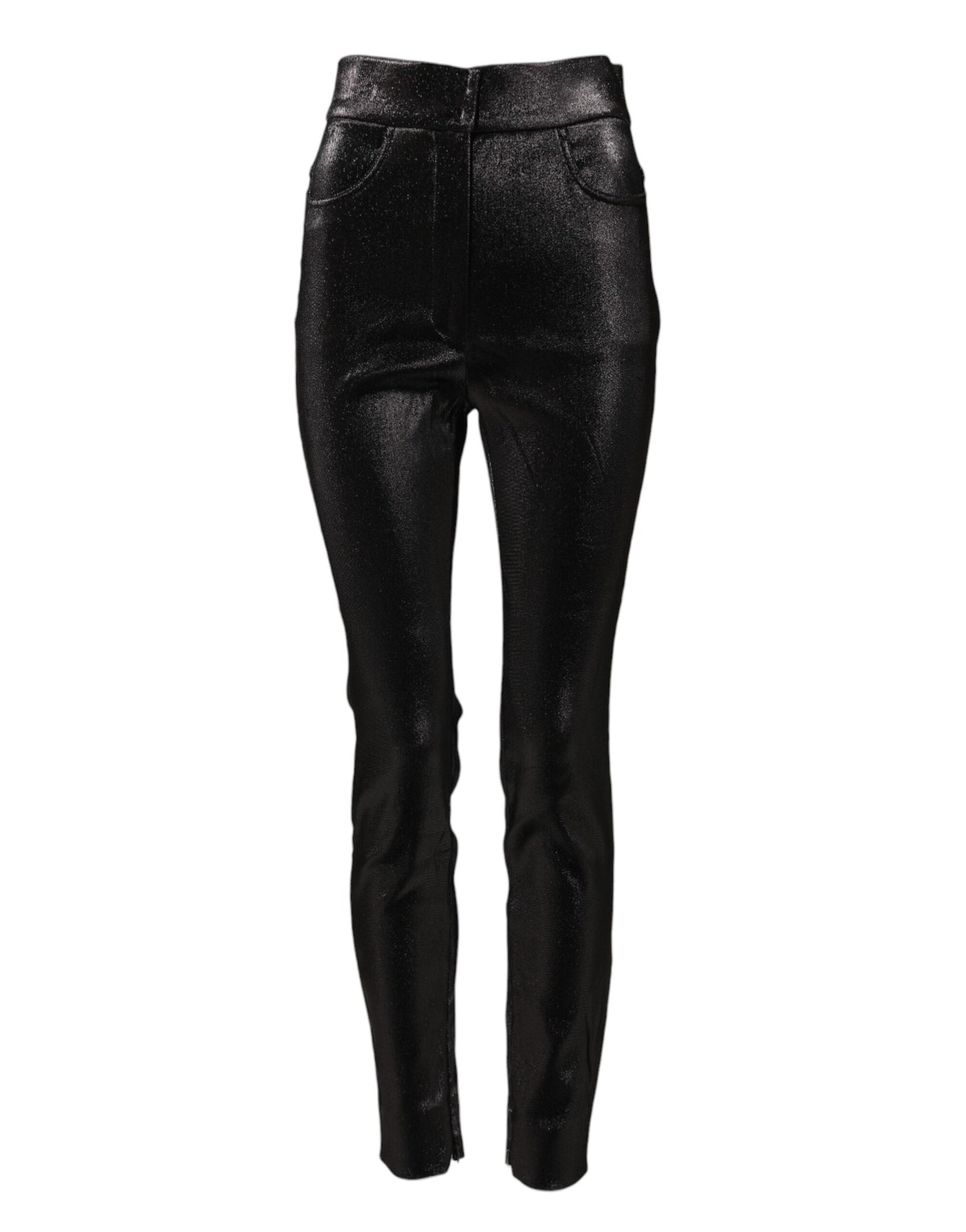 Dolce &amp; Gabbana Black Cotton Stretch Silver Lurex Thread Pants
