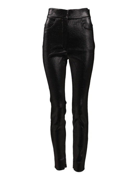 Dolce &amp; Gabbana Black Cotton Stretch Silver Lurex Thread Pants