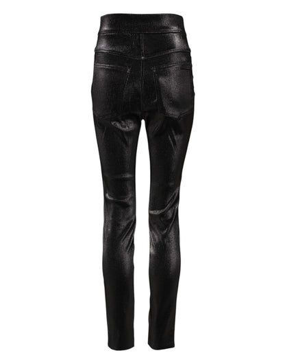 Dolce &amp; Gabbana Black Cotton Stretch Silver Lurex Thread Pants