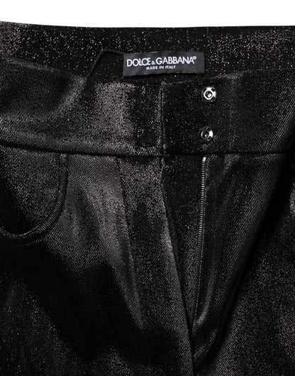Dolce &amp; Gabbana Black Cotton Stretch Silver Lurex Thread Pants