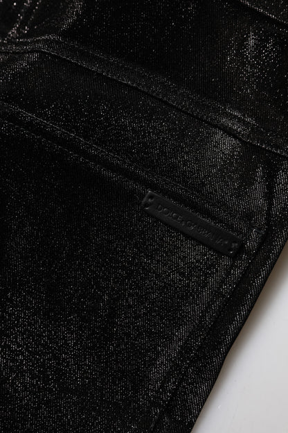 Dolce &amp; Gabbana Black Cotton Stretch Silver Lurex Thread Pants