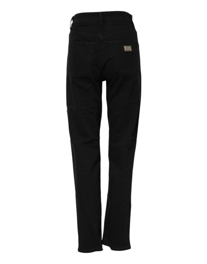 Dolce &amp; Gabbana Black Boyfriend Cotton Mid Waist Denim Jeans