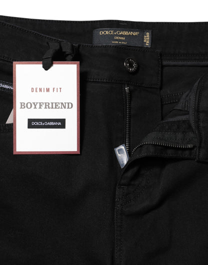 Dolce &amp; Gabbana Black Boyfriend Cotton Mid Waist Denim Jeans