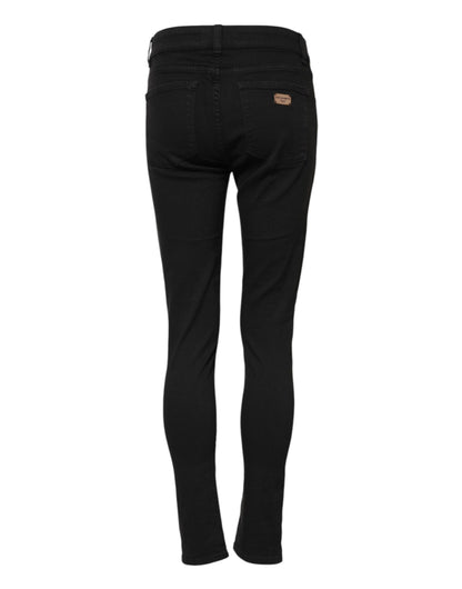 Dolce &amp; Gabbana Black Cotton Skinny Mid Waist Denim Jeans