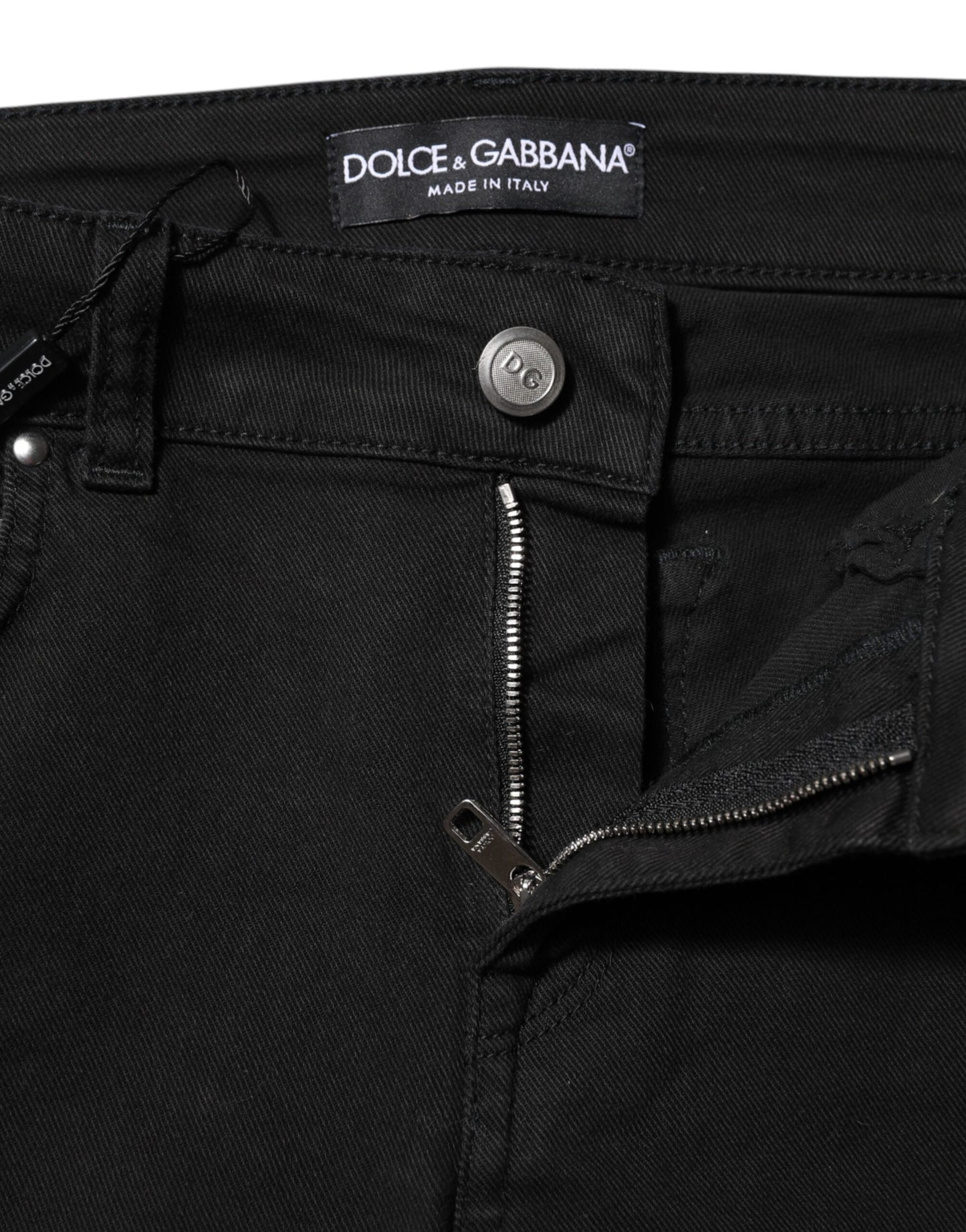 Dolce &amp; Gabbana Black Cotton Skinny Mid Waist Denim Jeans
