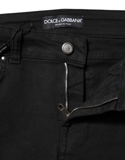 Dolce &amp; Gabbana Black Cotton Skinny Mid Waist Denim Jeans