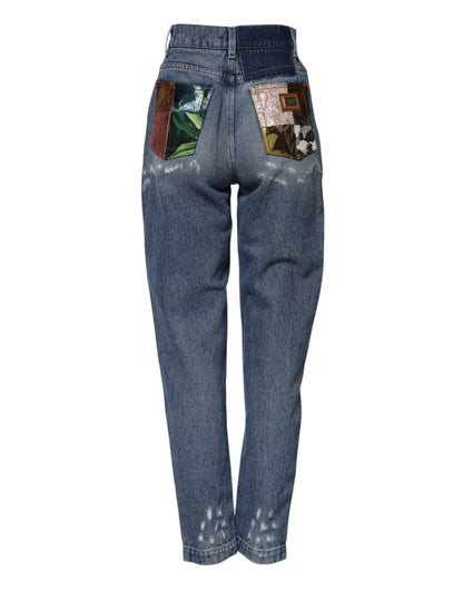 Dolce &amp; Gabbana Blue Tattered High Waist Women Denim Jeans
